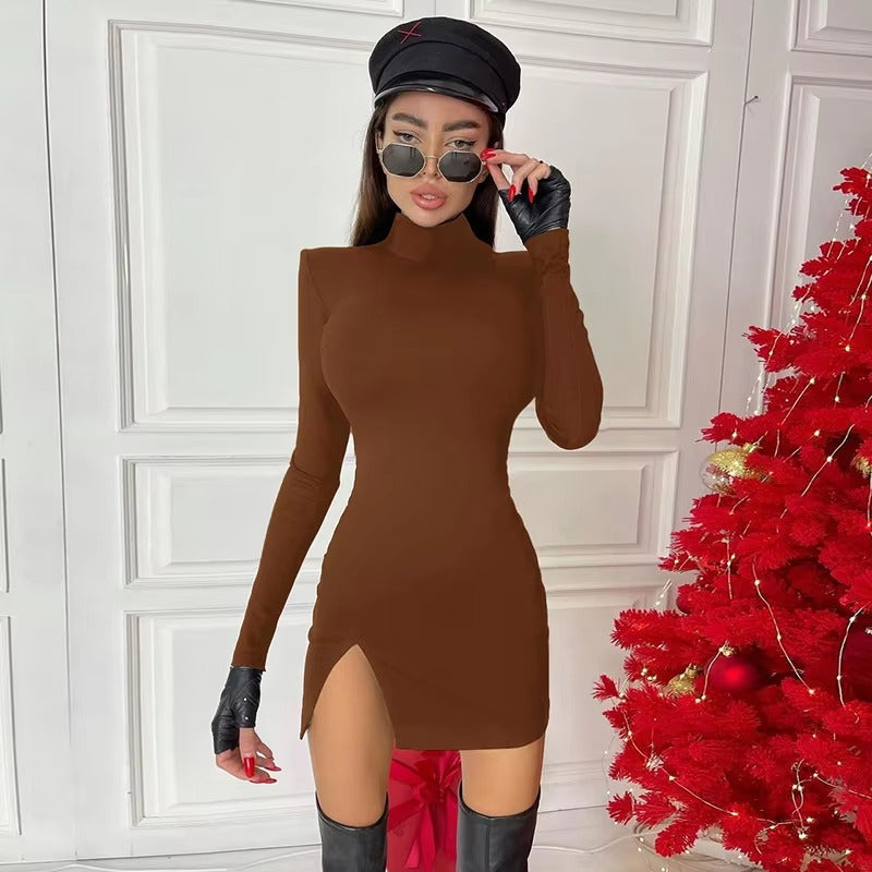 Elegant Pullover Long Sleeve Bodycon Soild Slim Mini Dress