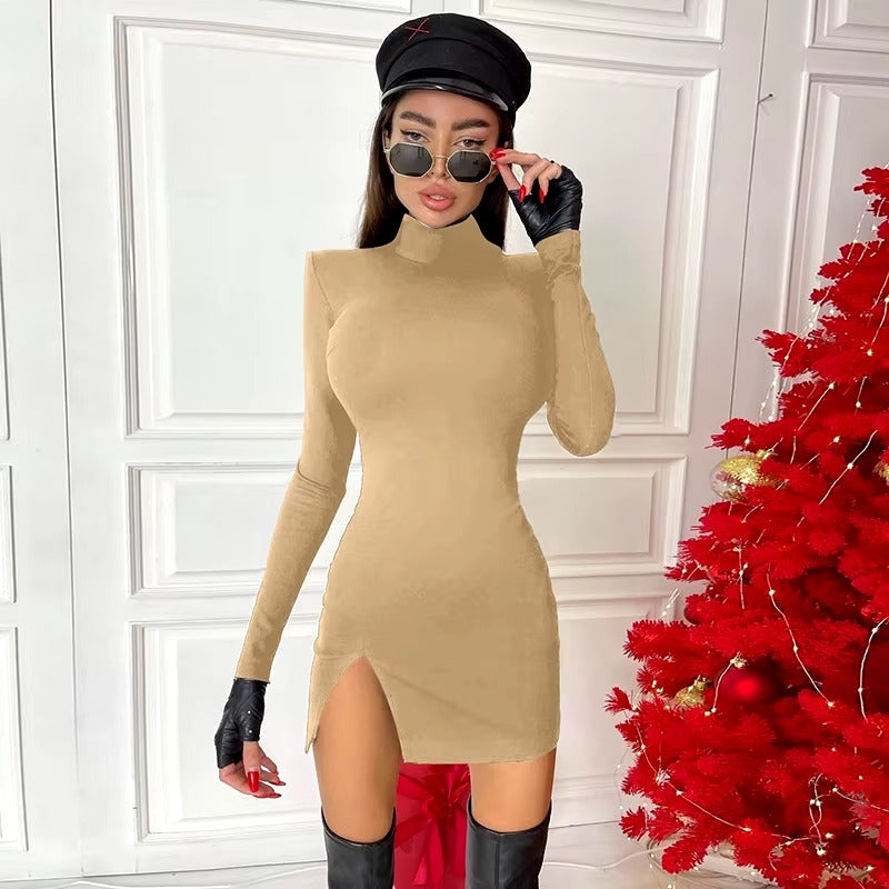 Elegant Pullover Long Sleeve Bodycon Soild Slim Mini Dress