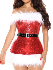 Elegant Pullover Off Shoulder Sequin Wrapped Christmas Dress
