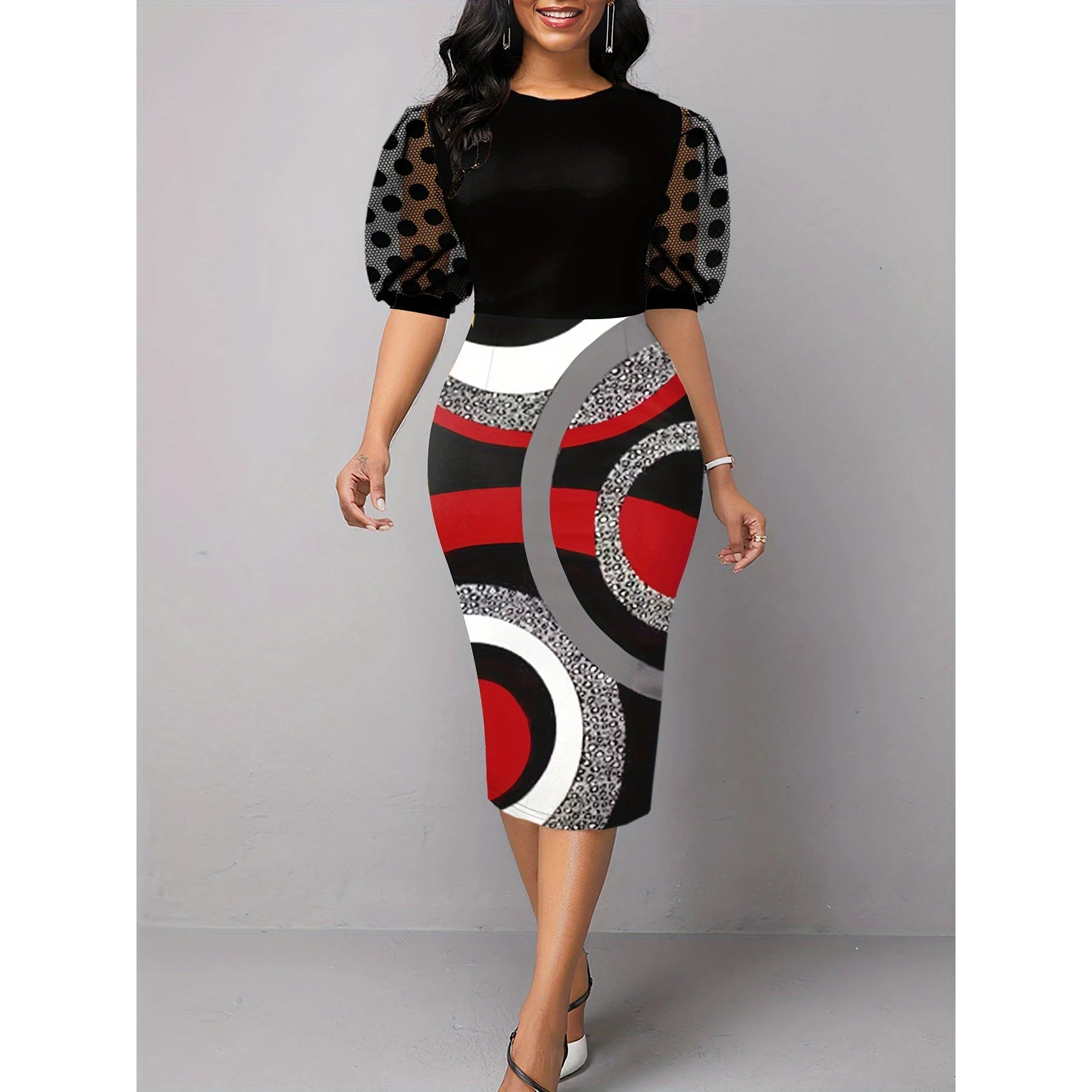 Elegant Pullover Office Chic Cocktail Puff Sleeve Dresses