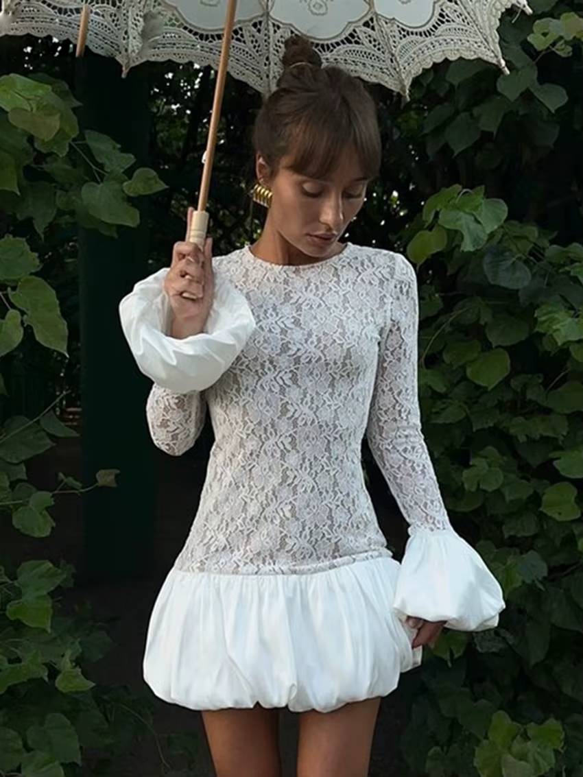 Elegant Pullover Slash Neck Bodycon O-Neck Long Sleeve Mini Dress