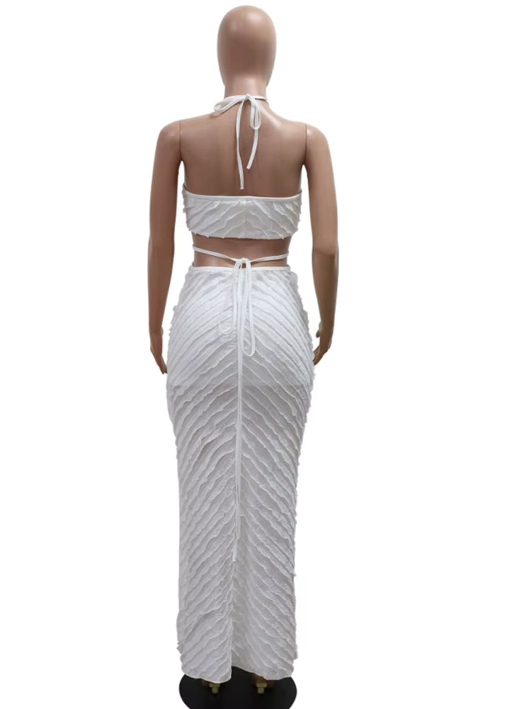 Elegant Pullover Split Hollow Out Ruffles Floor-Length Maxi Dress