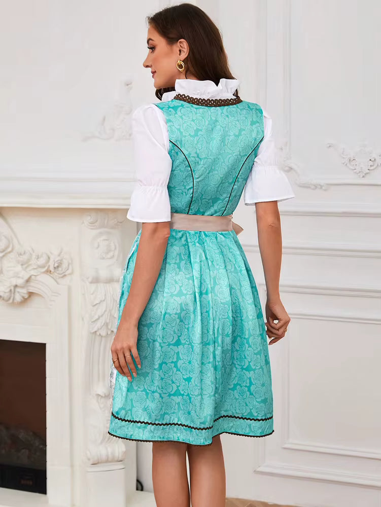 Elegant Pullover Square Collar With Lace Apron Two Piece Mini Dress