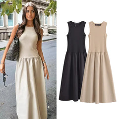 Elegant Pullover Synthetic fiber O-neck Sleeveless Long Dresses