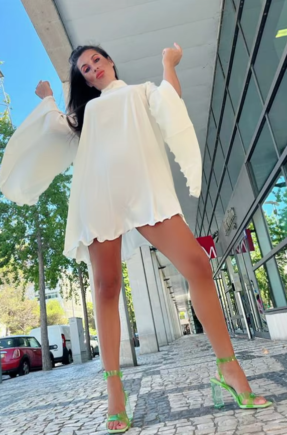 Elegant Pullover Turtleneck Long Ruffled Sleeves Pullover Backless Party Mini Dress