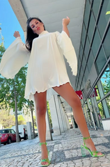 Elegant Pullover Turtleneck Long Ruffled Sleeves Pullover Backless Party Mini Dress