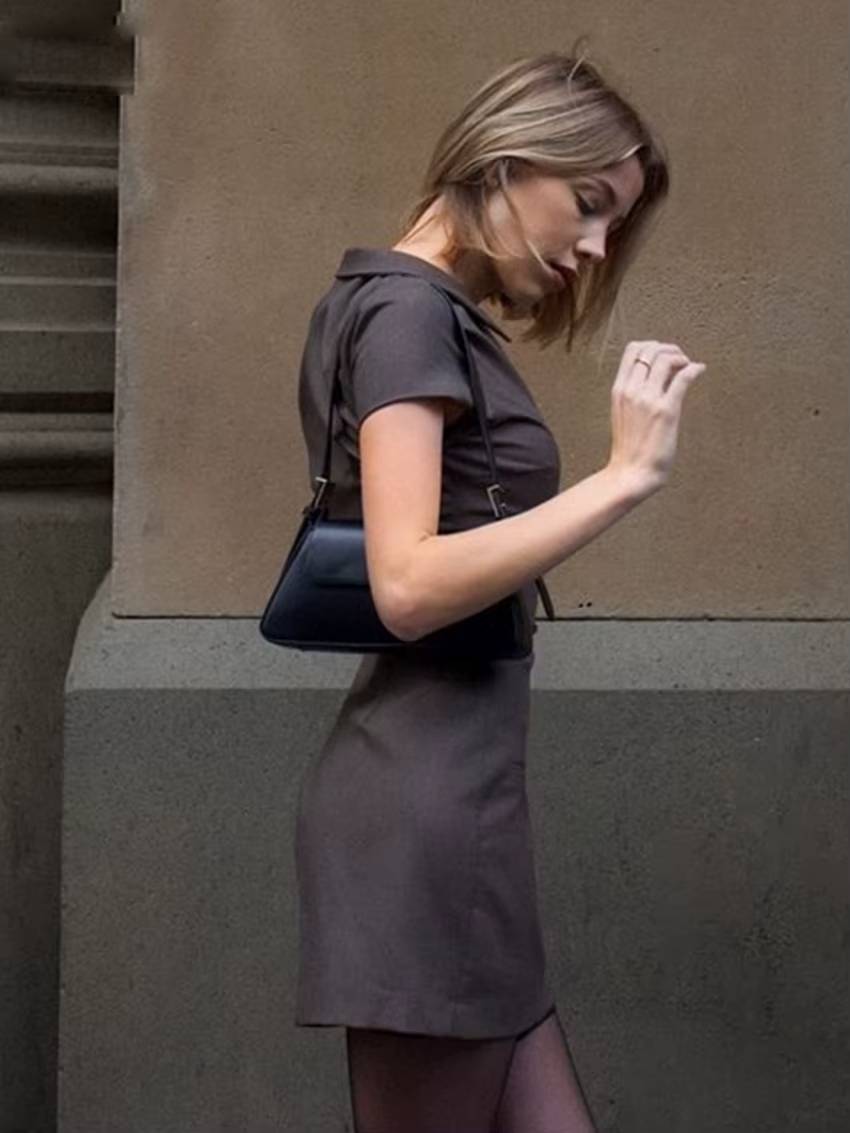 Elegant Pullover V-Neck Lapel Short Sleeve Non Stretch Mini Dress