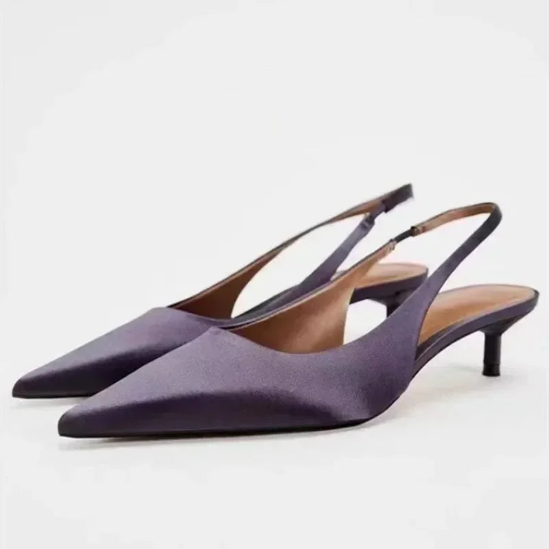 Elegant Purple Satin Low Heel