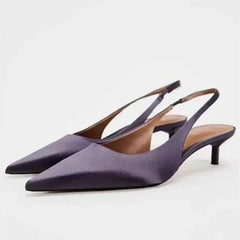 Elegant Purple Satin Low Heel