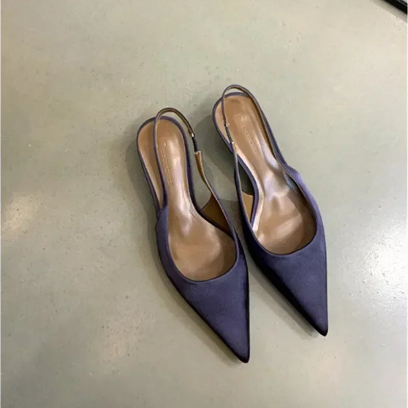 Elegant Purple Satin Low Heel