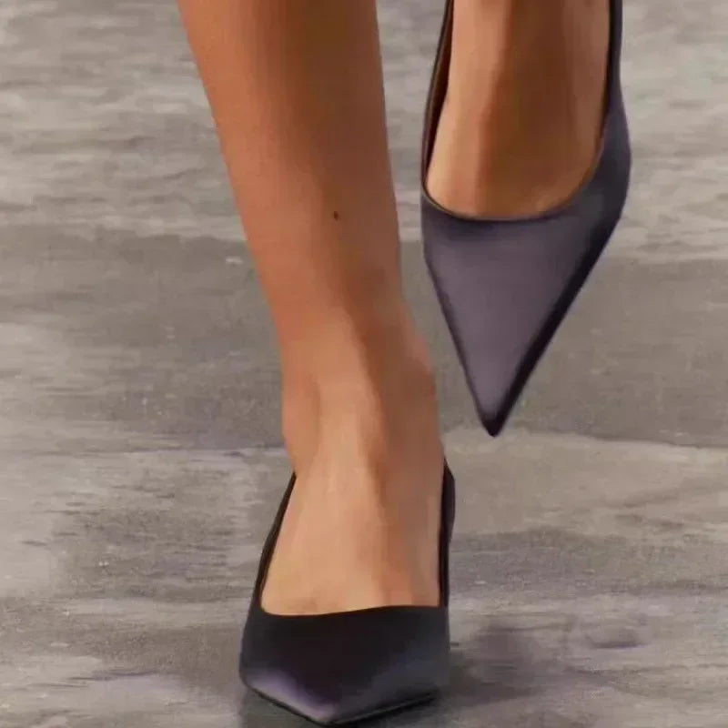Elegant Purple Satin Low Heel