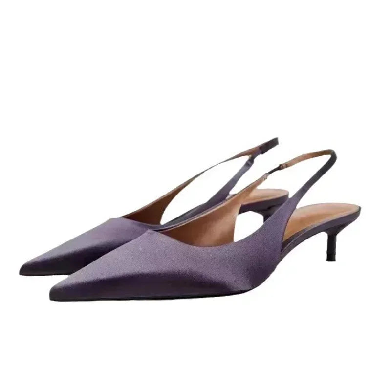 Elegant Purple Satin Low Heel