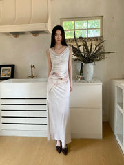 Elegant Retro Printed High-End Custom Stretch Fabric With Split Flower Watercolor Dress