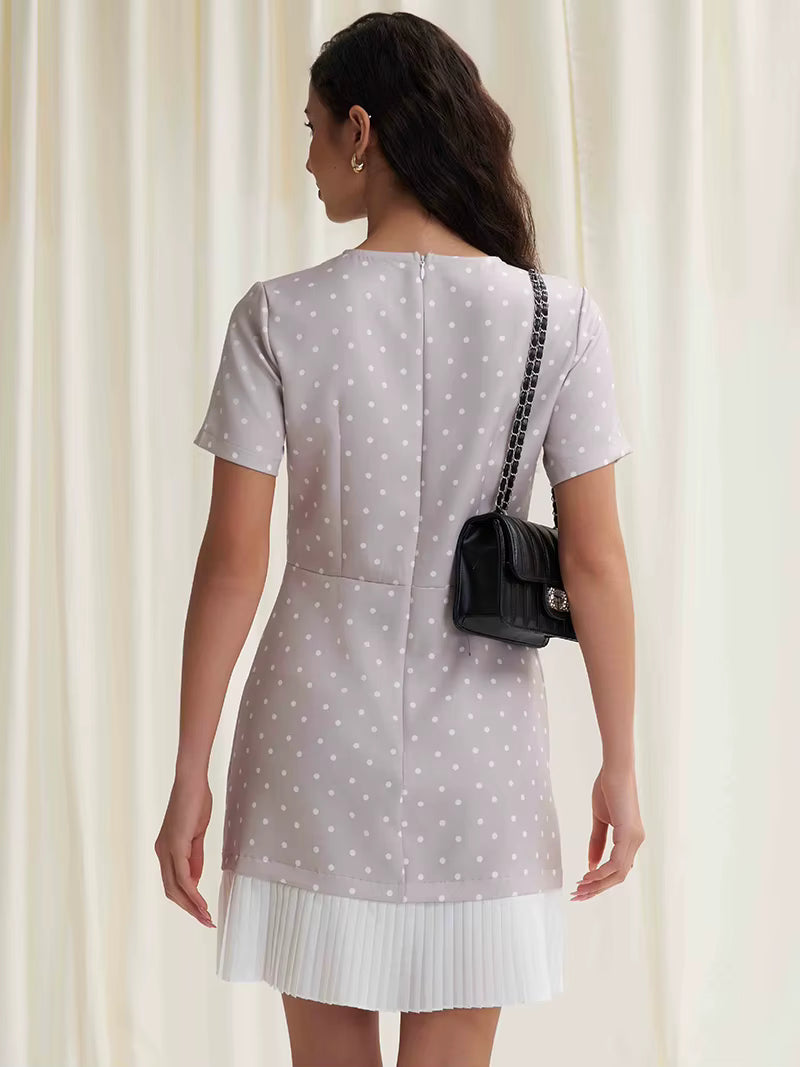Elegant Retro Short Sleeve Polka Dot Beach Style Polka Dot Mini Dress