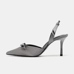 Elegant  Rhinestone Bow Decorated Slingbacks Pumps Pointed Toe Stiletto Sandals Designer Black High Heel