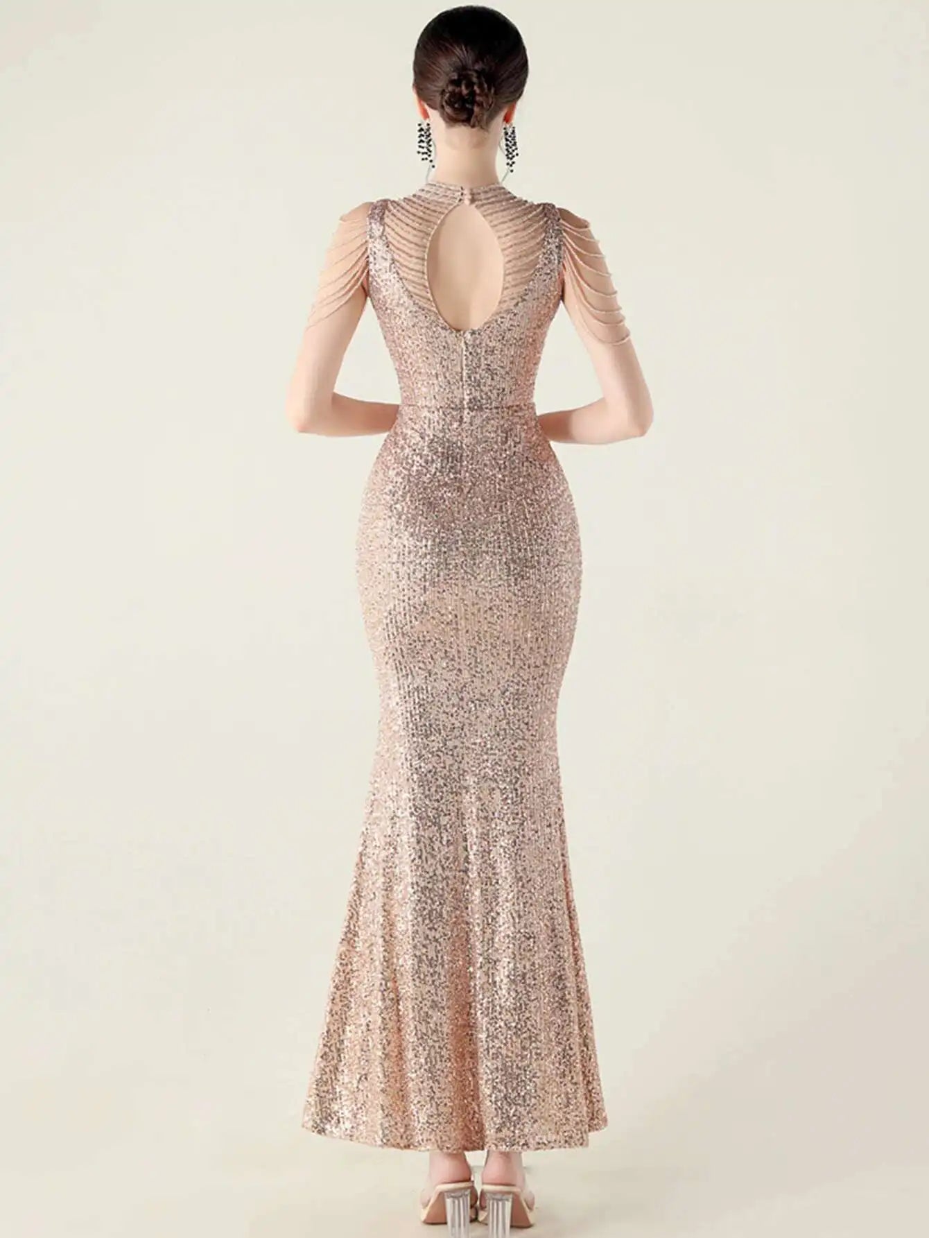 Elegant Rhinestone Sequin Sleeveless Birthday Wedding Dress