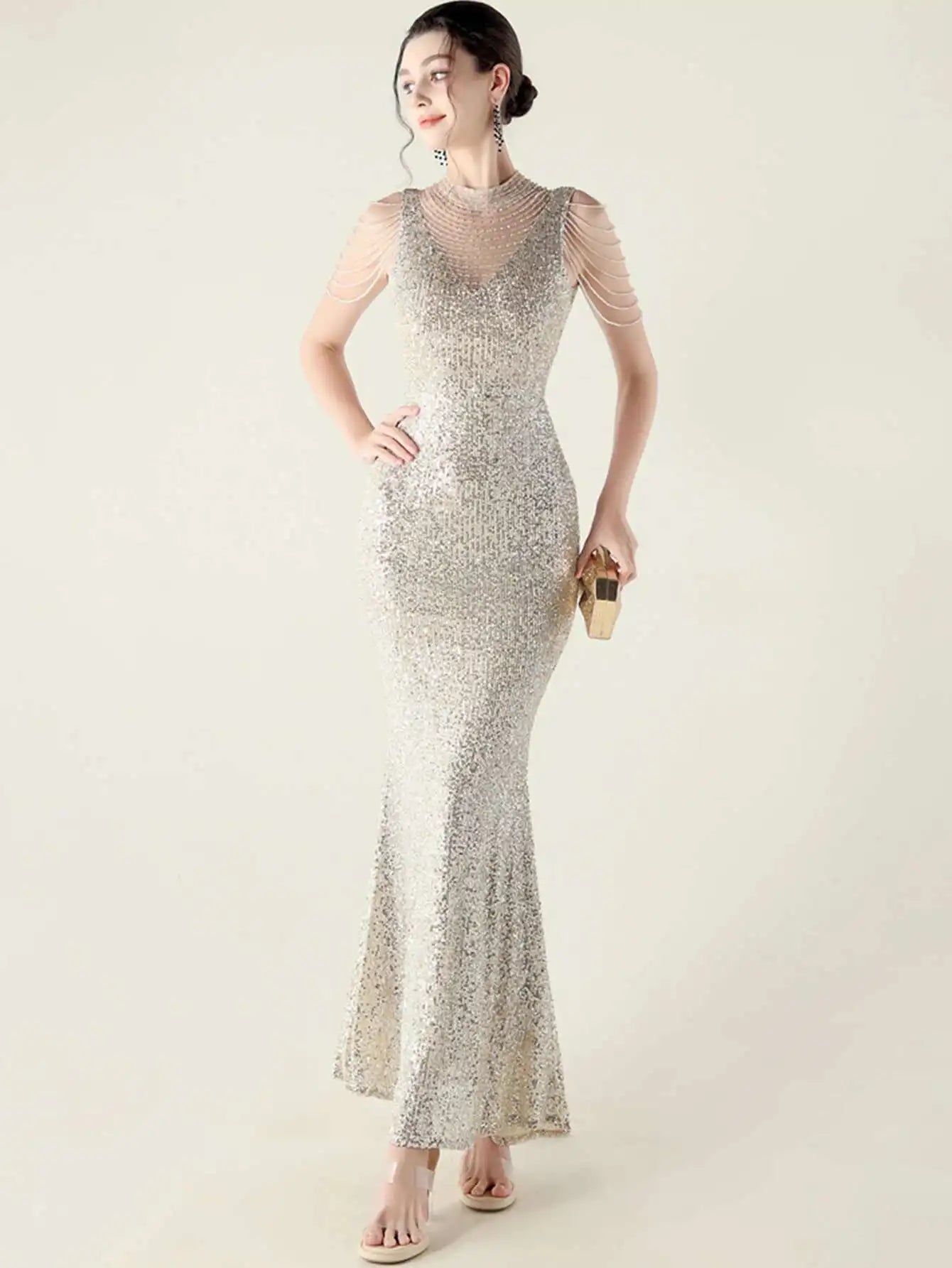 Elegant Rhinestone Sequin Sleeveless Birthday Wedding Dress