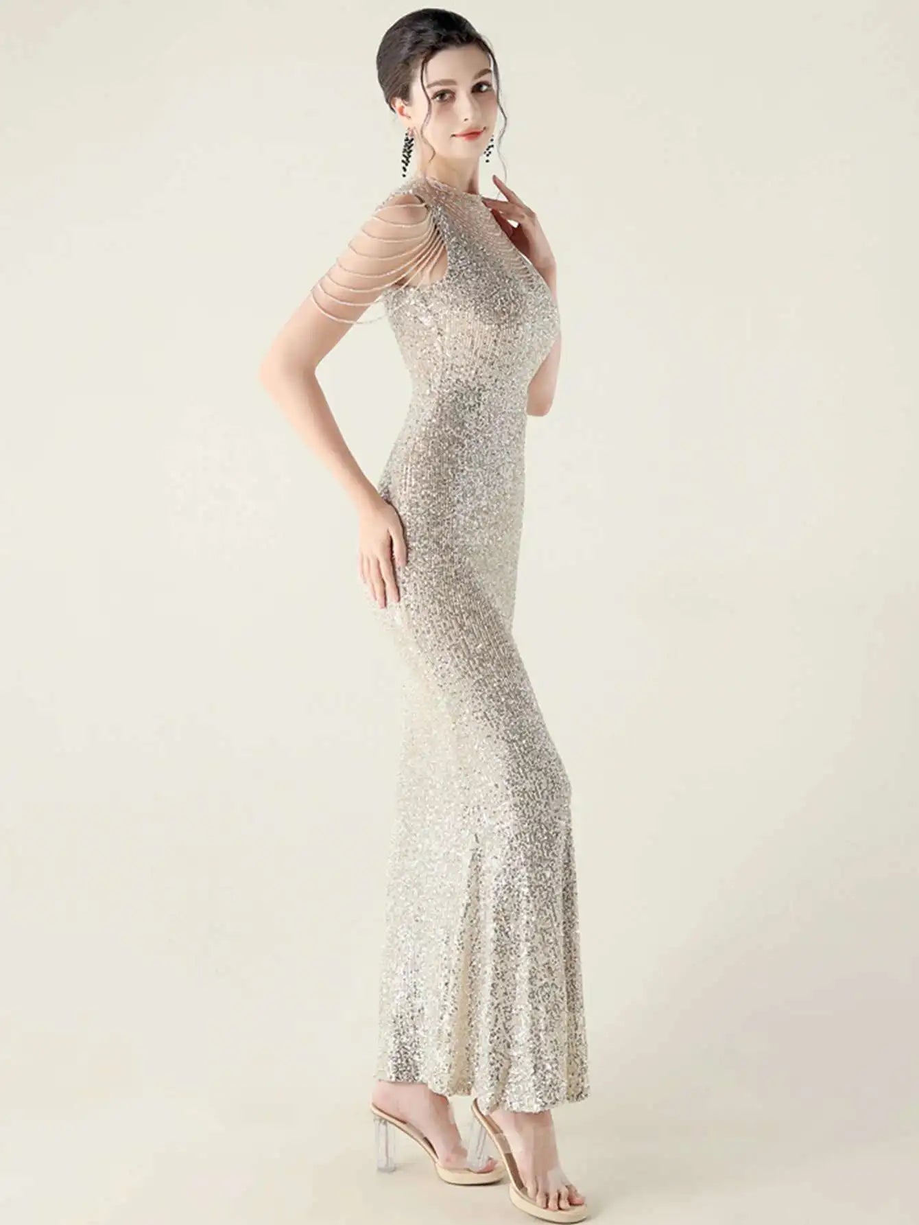 Elegant Rhinestone Sequin Sleeveless Birthday Wedding Dress