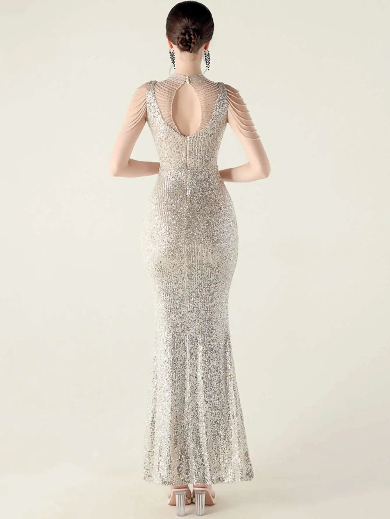 Elegant Rhinestone Sequin Sleeveless Birthday Wedding Dress