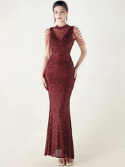 Elegant Rhinestone Sequin Sleeveless Birthday Wedding Dress