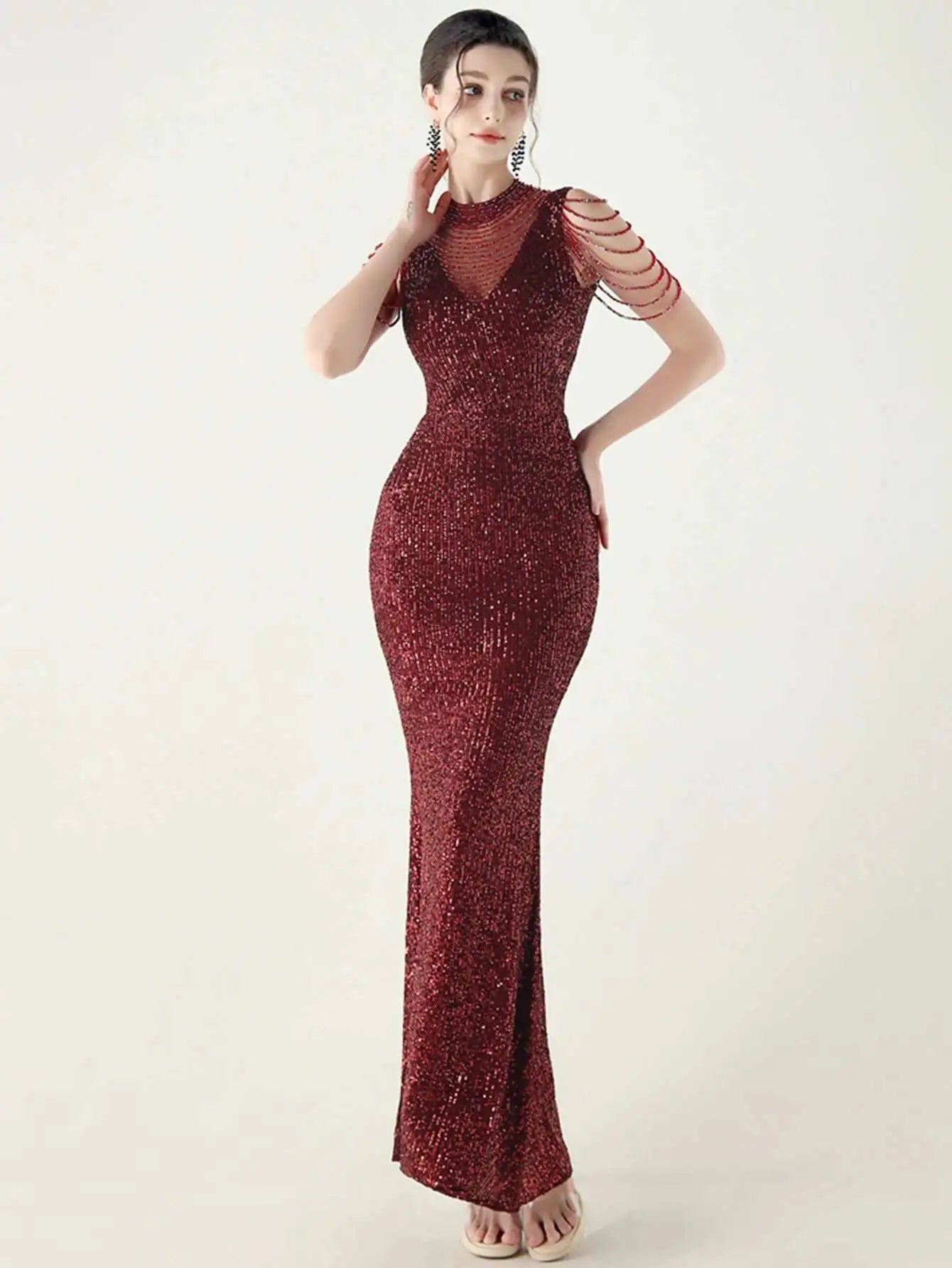 Elegant Rhinestone Sequin Sleeveless Birthday Wedding Dress