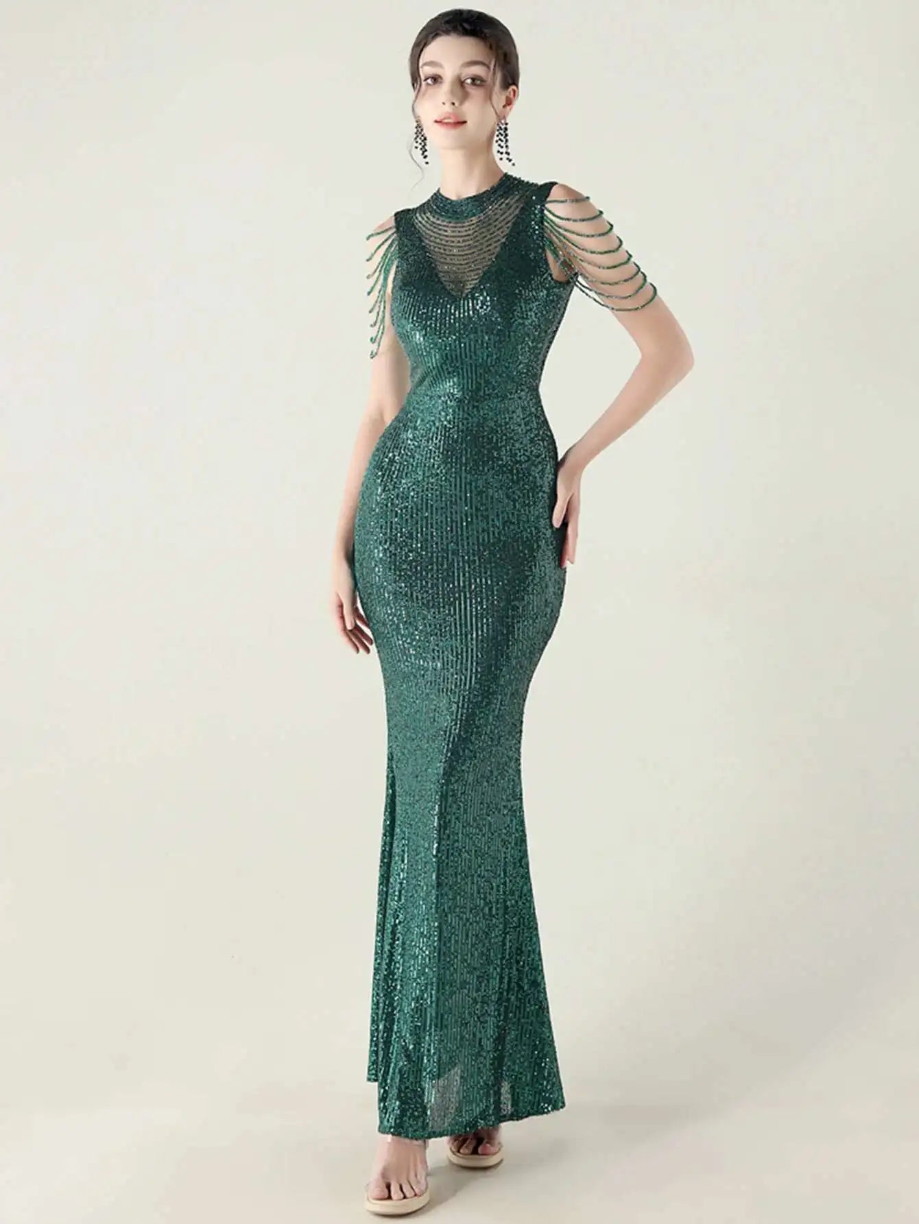 Elegant Rhinestone Sequin Sleeveless Birthday Wedding Dress