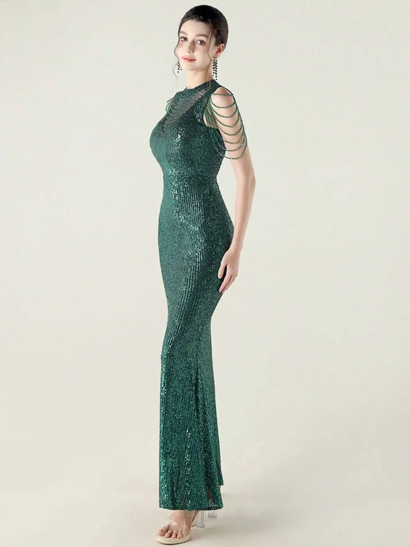 Elegant Rhinestone Sequin Sleeveless Birthday Wedding Dress