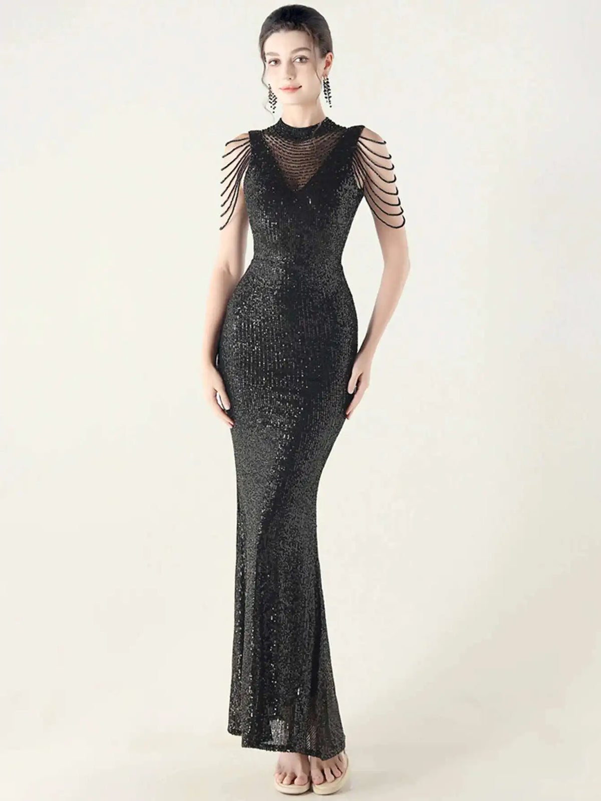 Elegant Rhinestone Sequin Sleeveless Birthday Wedding Dress