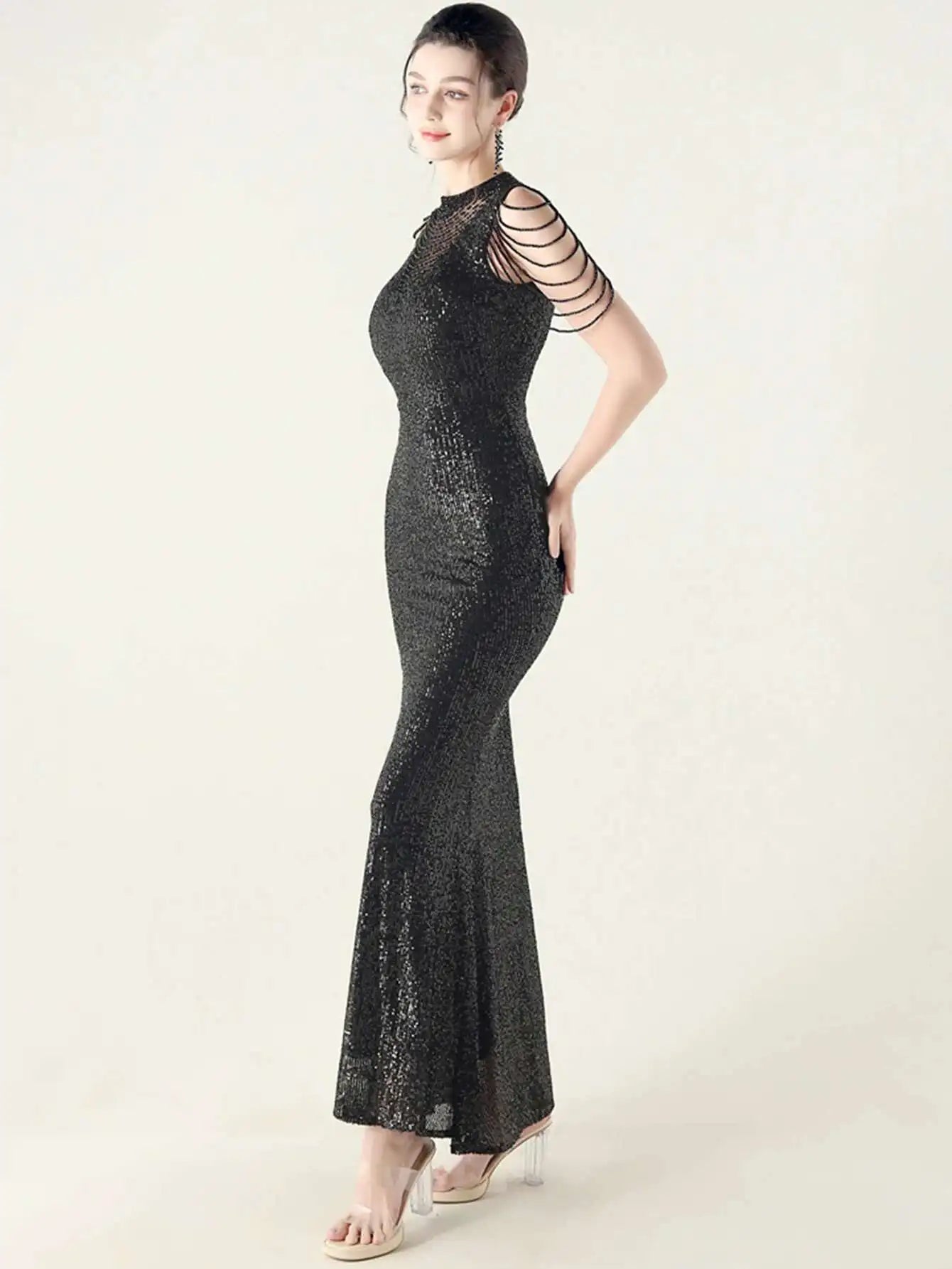 Elegant Rhinestone Sequin Sleeveless Birthday Wedding Dress