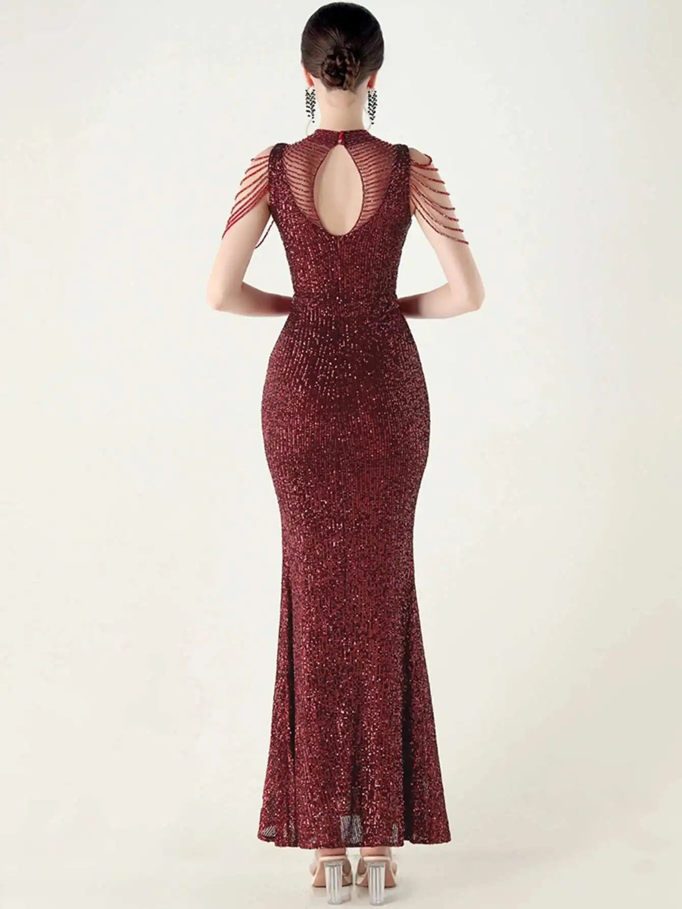 Elegant Rhinestone Sequin Sleeveless Birthday Wedding Dress