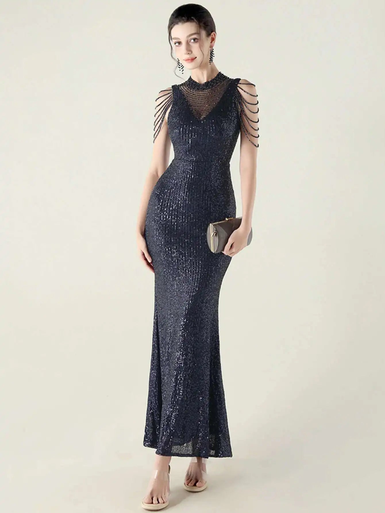 Elegant Rhinestone Sequin Sleeveless Birthday Wedding Dress