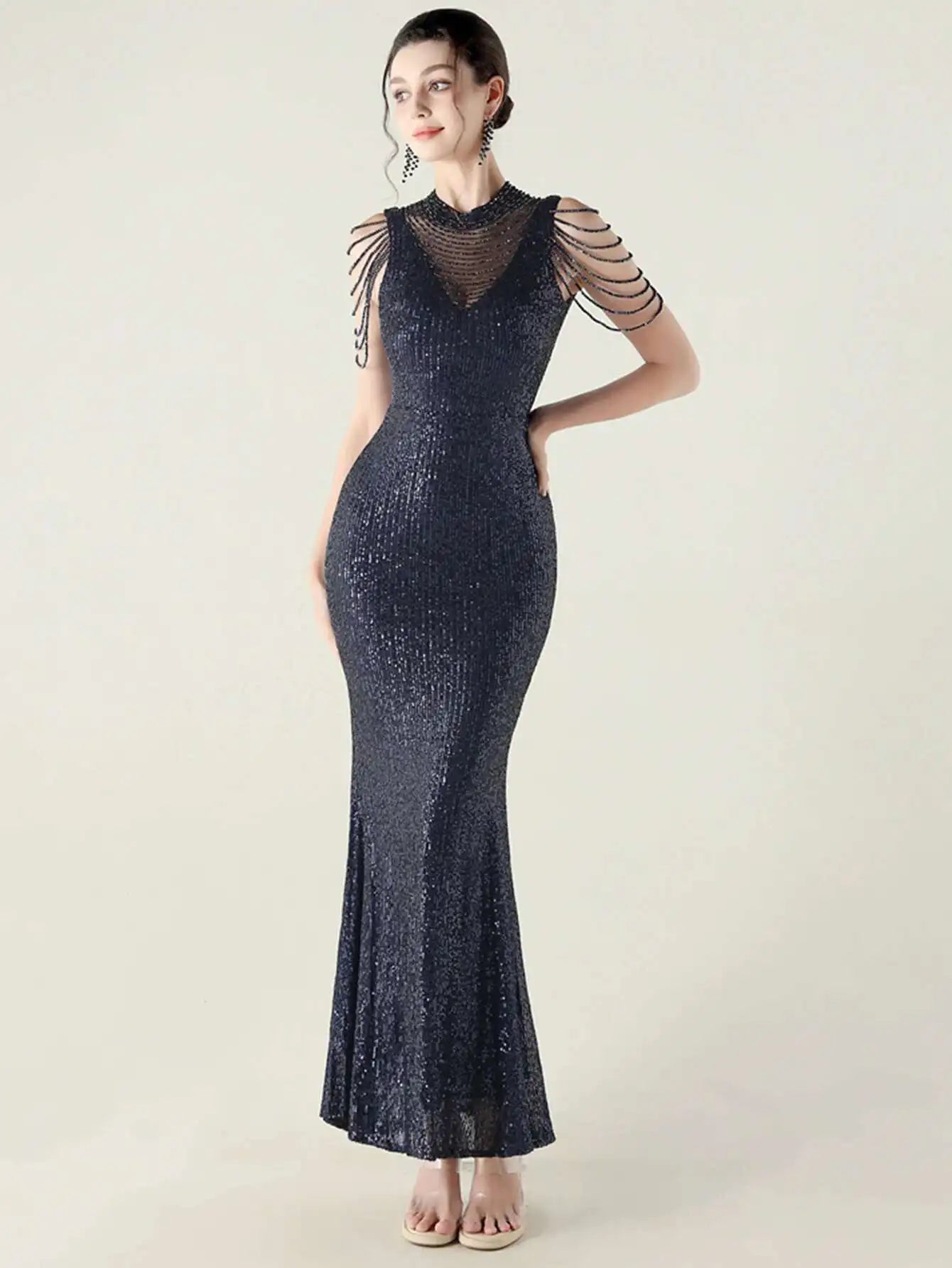 Elegant Rhinestone Sequin Sleeveless Birthday Wedding Dress