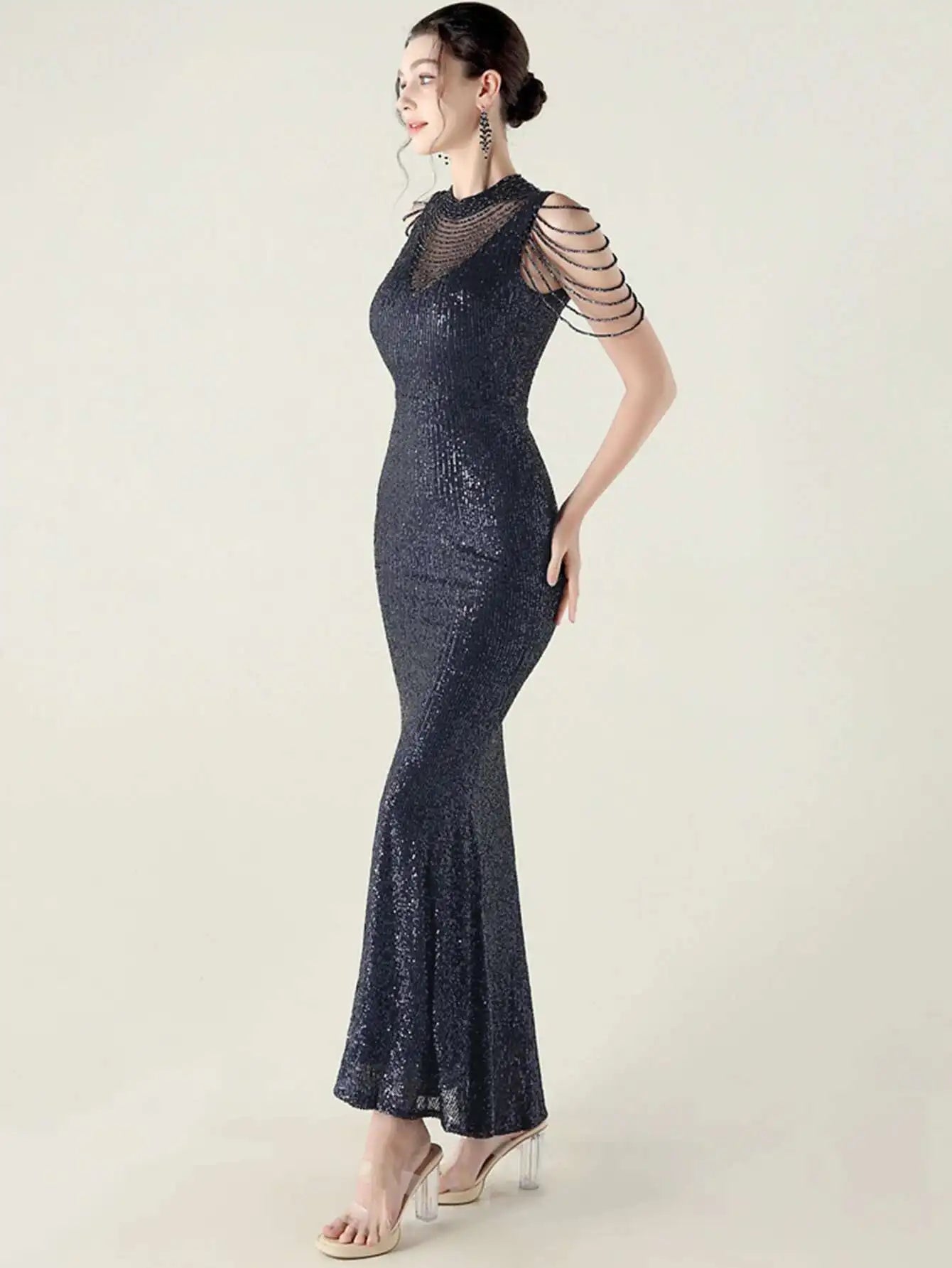 Elegant Rhinestone Sequin Sleeveless Birthday Wedding Dress