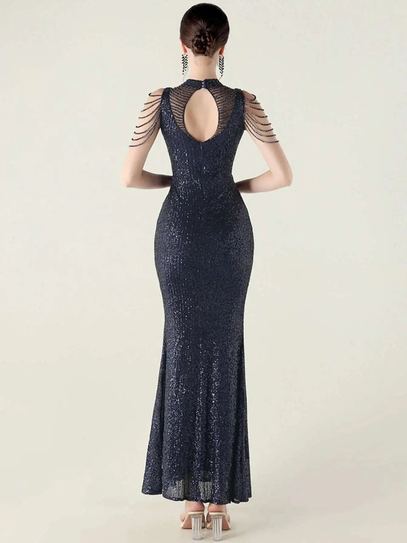 Elegant Rhinestone Sequin Sleeveless Birthday Wedding Dress