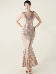 Elegant Rhinestone Sequin Sleeveless Birthday Wedding Dress