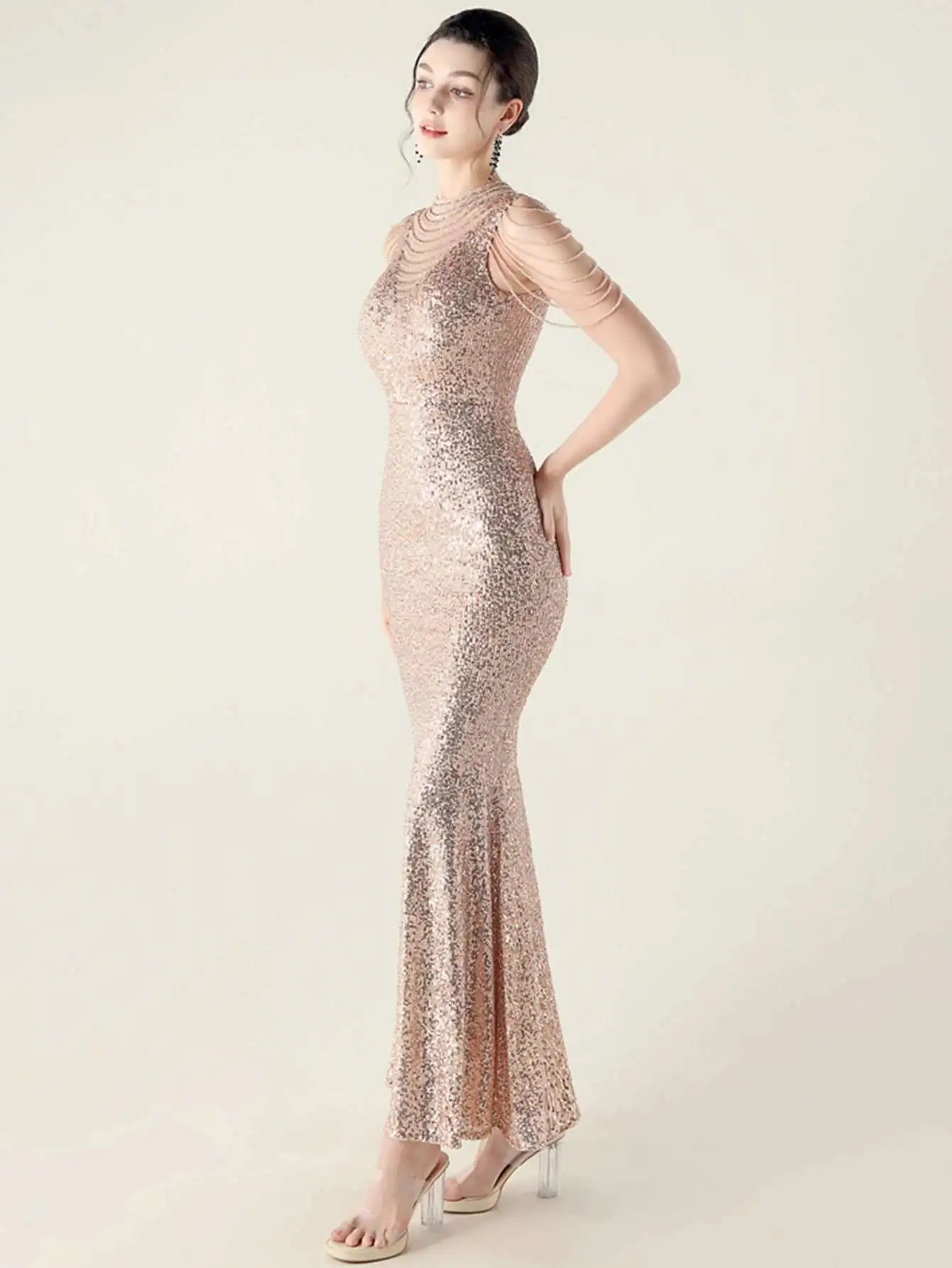Elegant Rhinestone Sequin Sleeveless Birthday Wedding Dress