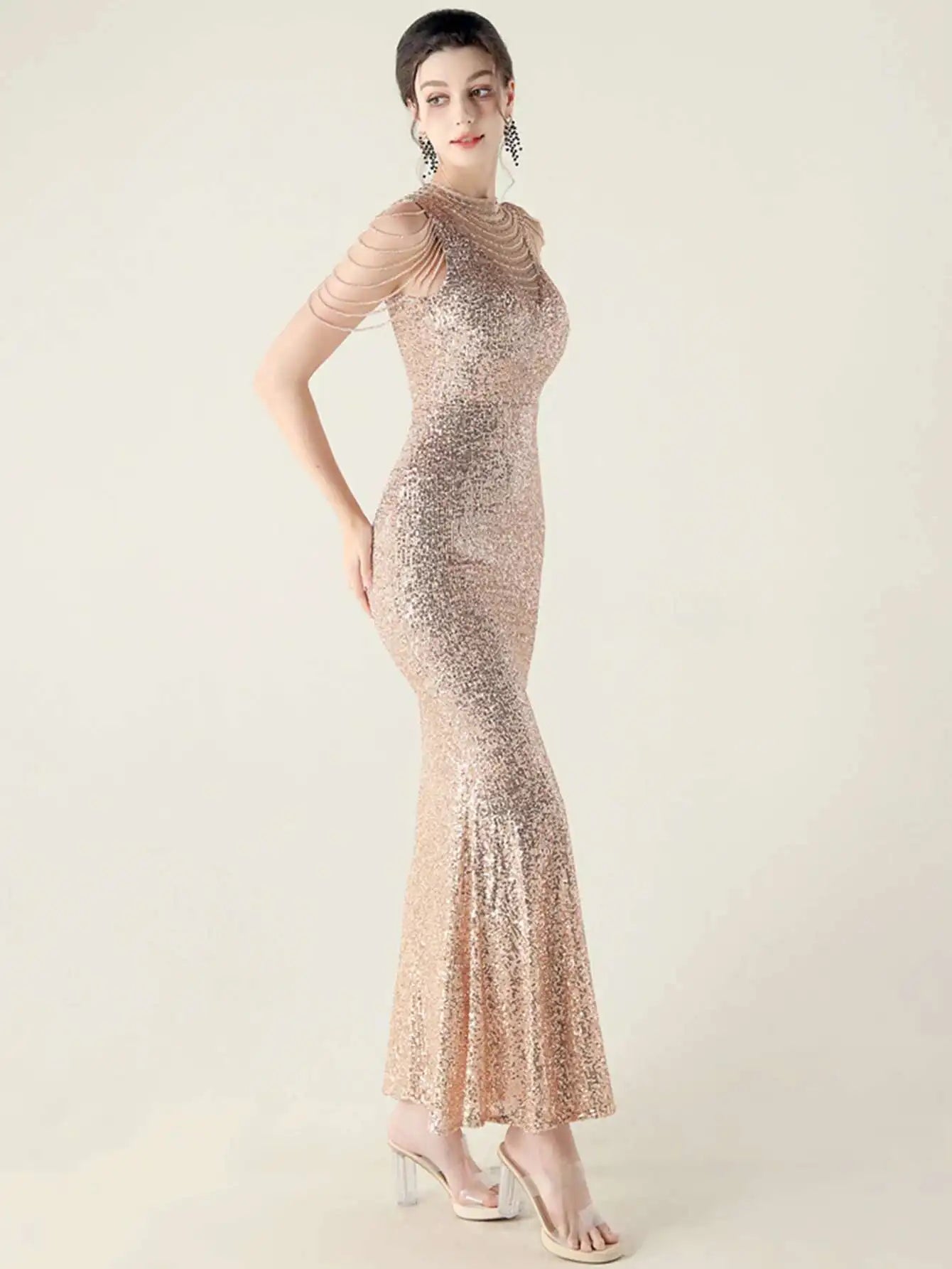 Elegant Rhinestone Sequin Sleeveless Birthday Wedding Dress