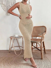 Elegant Round Neck And Waist Clip Skirt Hollow Fit Woolen Out Dress