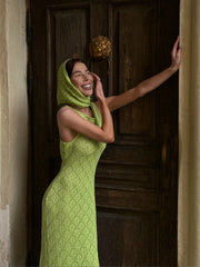 Elegant Round Neck Sleeveless Knit Slim Vacation Beach Wear Maxi Dresses