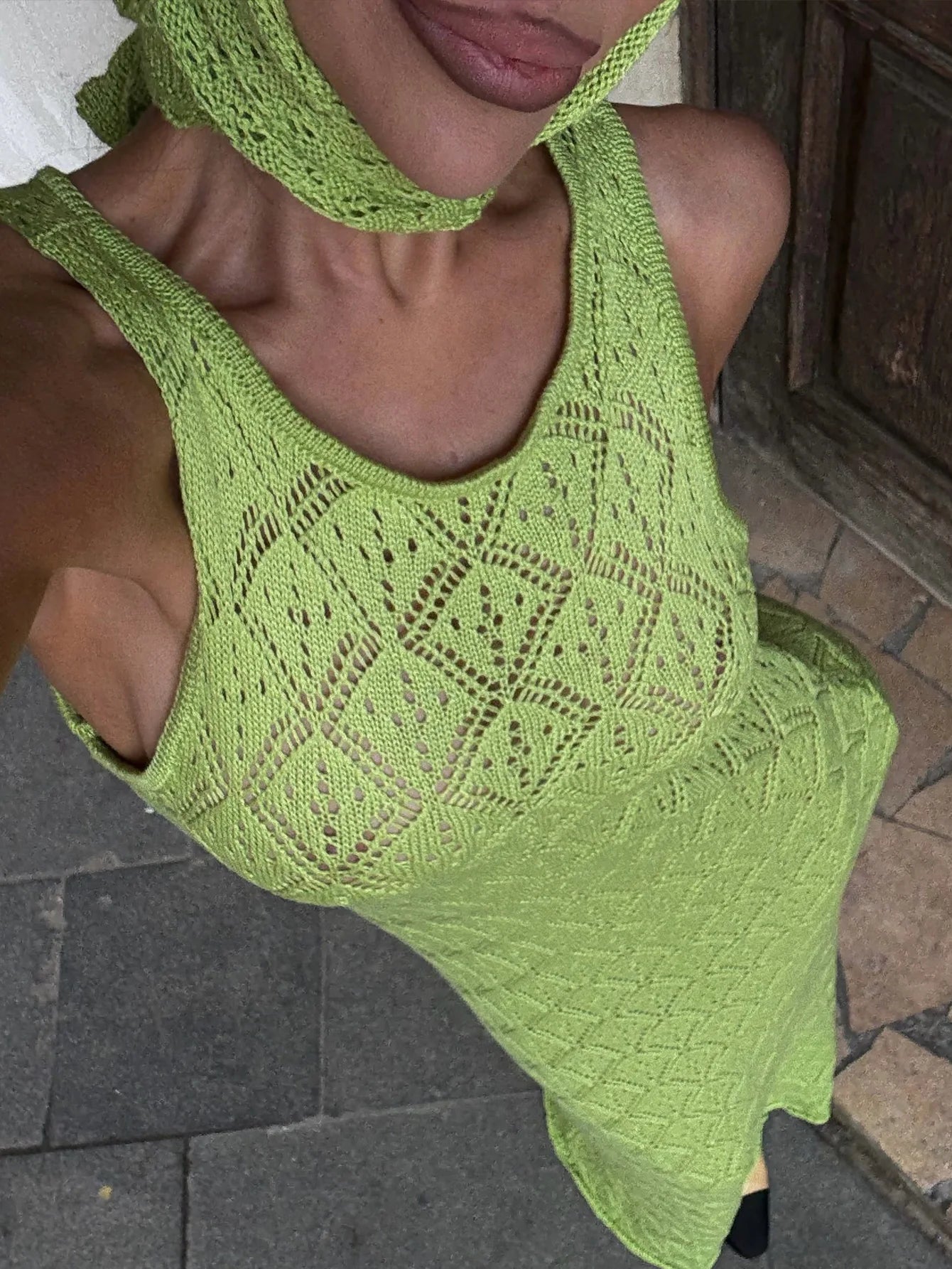 Elegant Round Neck Sleeveless Knit Slim Vacation Beach Wear Maxi Dresses