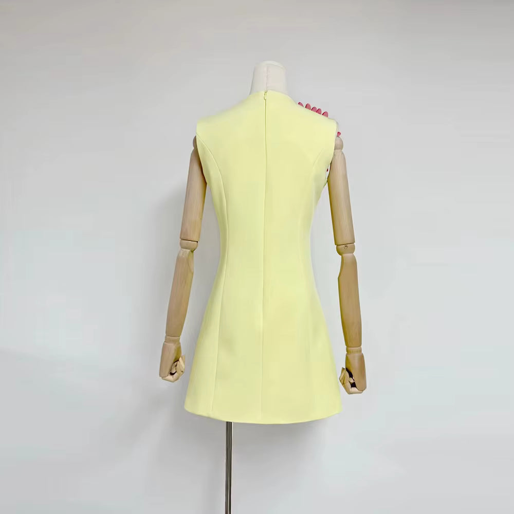 Elegant Round Neck Sleeveless Patchwork 3D Flowers Mini Dresses