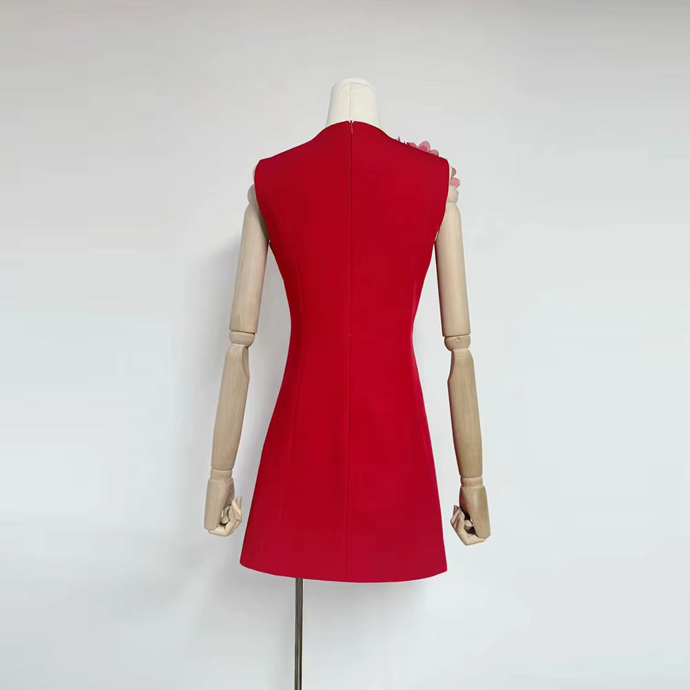 Elegant Round Neck Sleeveless Patchwork 3D Flowers Mini Dresses