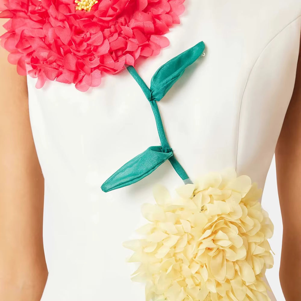 Elegant Round Neck Sleeveless Patchwork 3D Flowers Mini Dresses