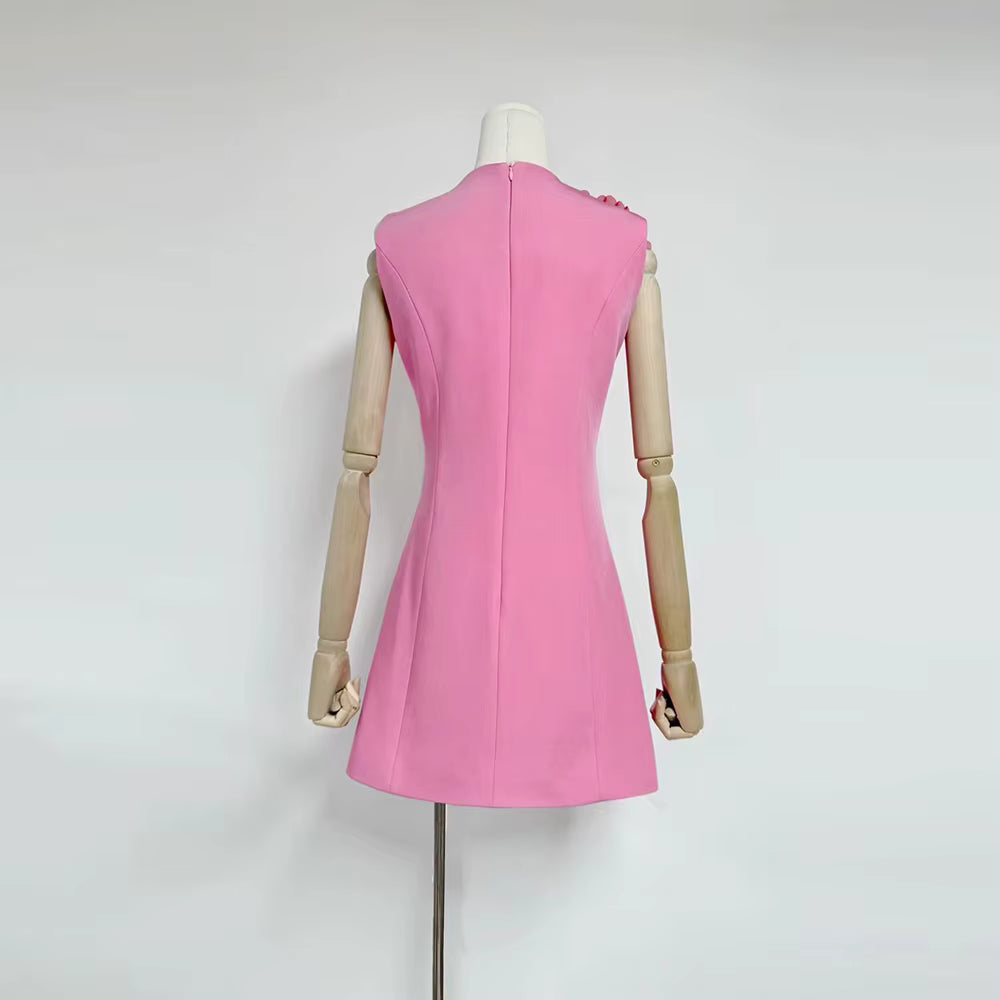 Elegant Round Neck Sleeveless Patchwork 3D Flowers Mini Dresses