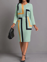 Elegant Round Neck long-sleeved slim fit Office Lady plus-size Casual dress