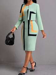 Elegant Round Neck long-sleeved slim fit Office Lady plus-size Casual dress