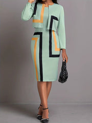 Elegant Round Neck long-sleeved slim fit Office Lady plus-size Casual dress