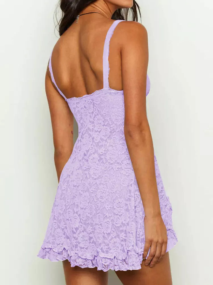 Elegant Ruffle Asymmetrical Hem Slip Sleeveless Dress