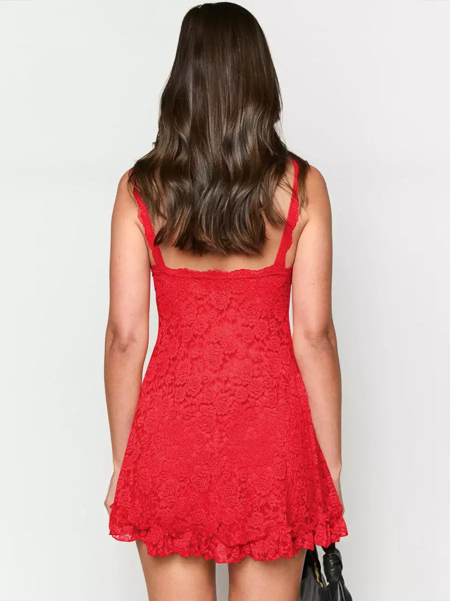 Elegant Ruffle Asymmetrical Hem Slip Sleeveless Dress