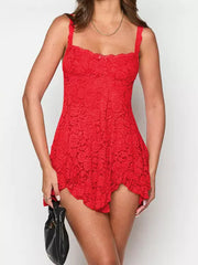 Elegant Ruffle Asymmetrical Hem Slip Sleeveless Dress